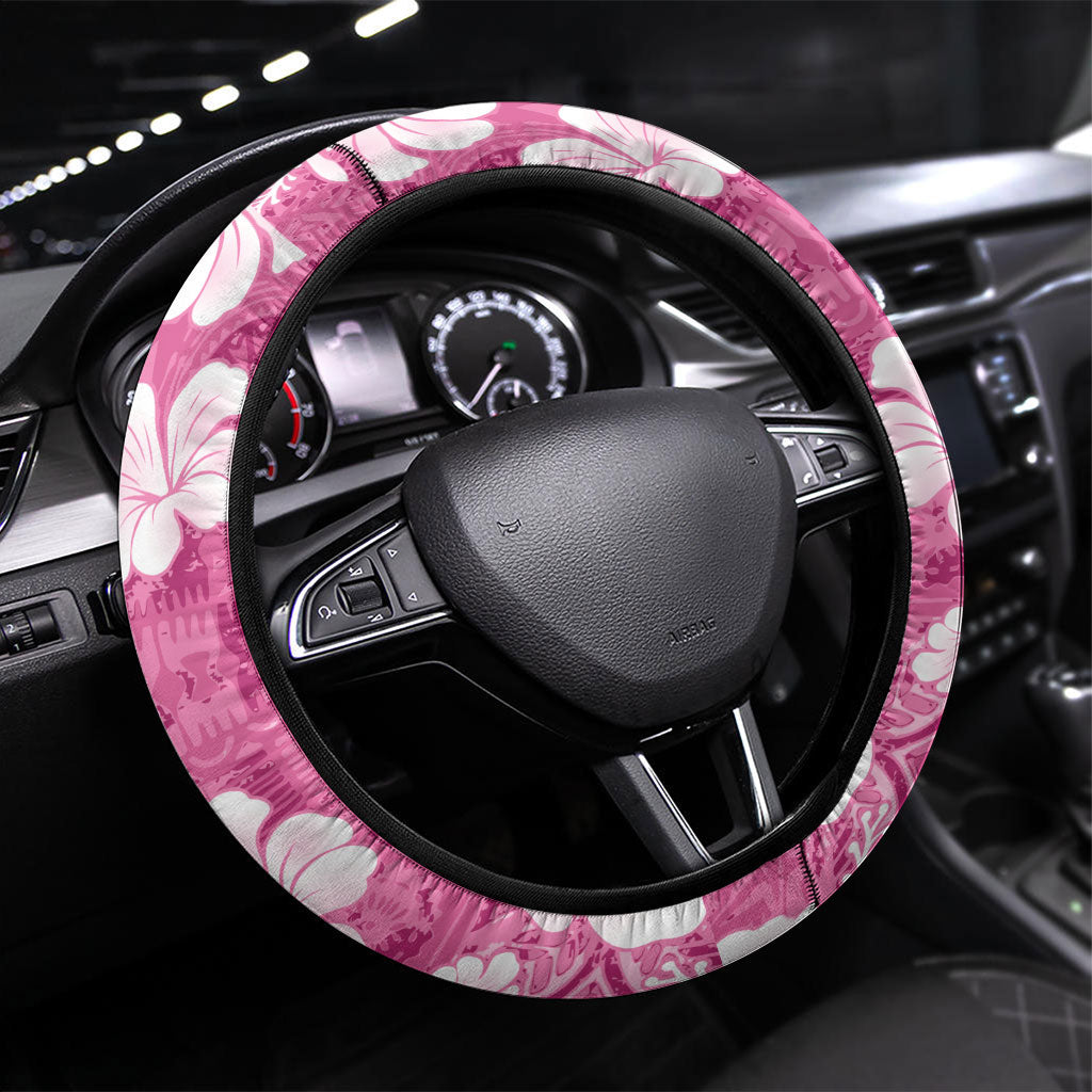 Pink Bula Fiji Masi Hibiscus Seamless Steering Wheel Cover