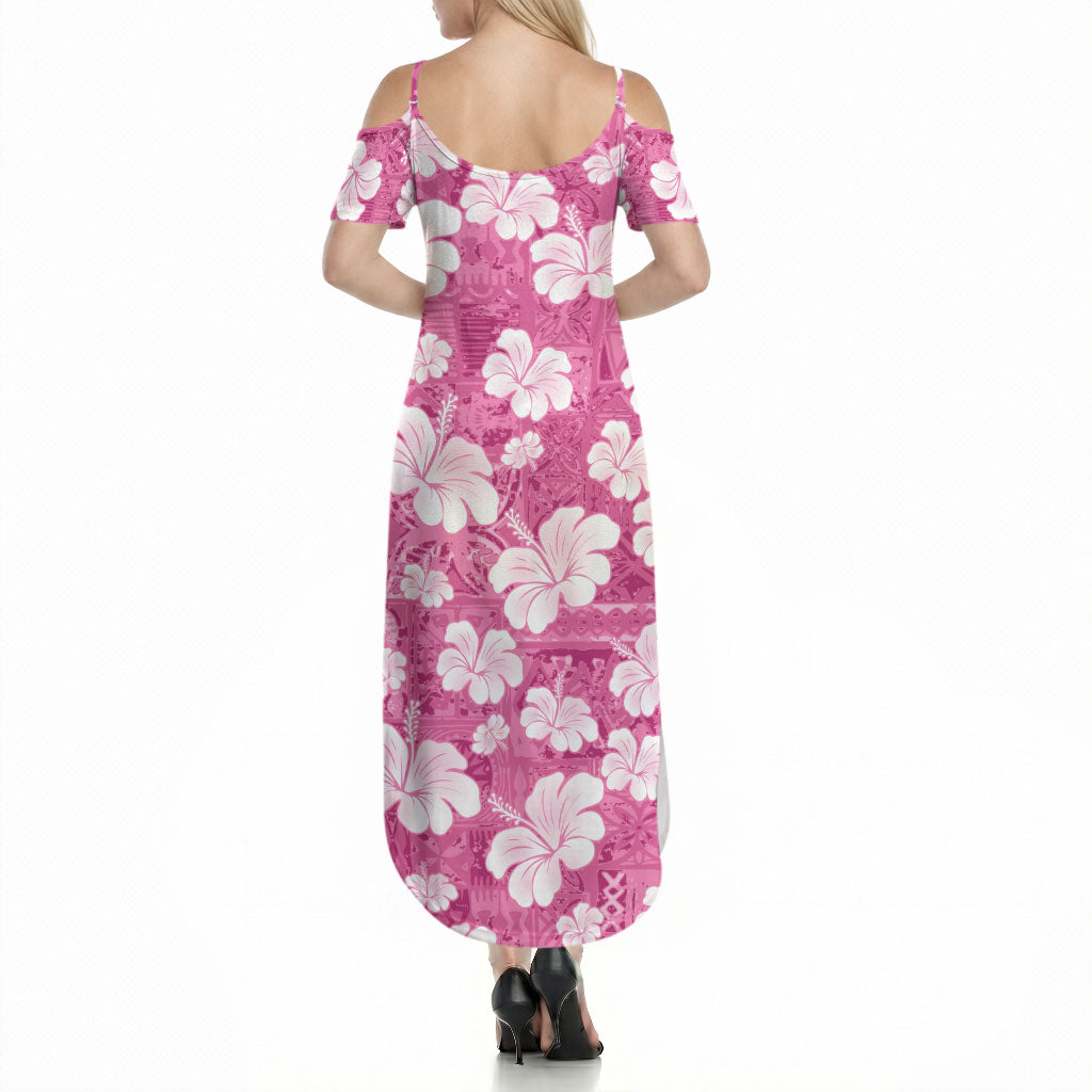 Pink Bula Fiji Masi Hibiscus Seamless Summer Maxi Dress