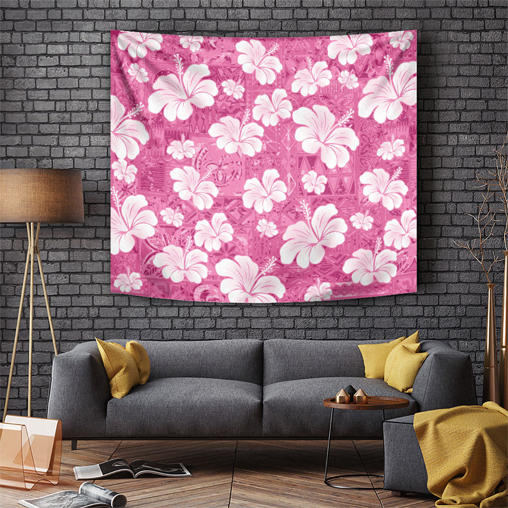 Pink Bula Fiji Masi Hibiscus Seamless Tapestry