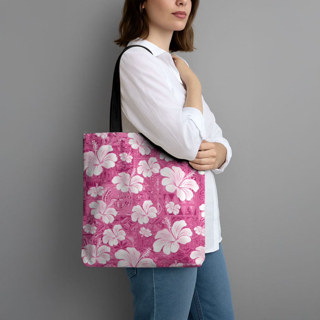 Pink Bula Fiji Masi Hibiscus Seamless Tote Bag