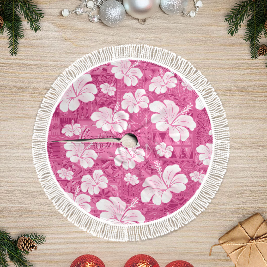 Pink Bula Fiji Masi Hibiscus Seamless Tree Skirt
