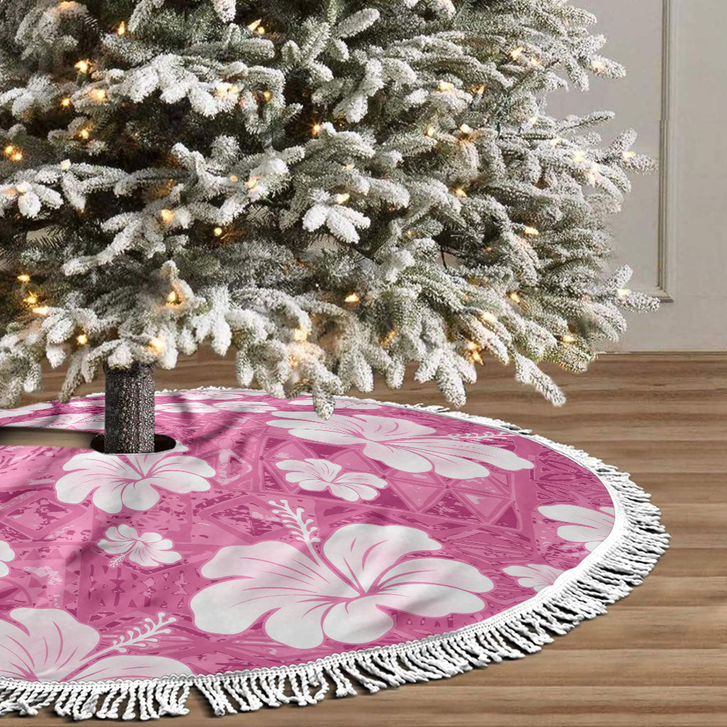 Pink Bula Fiji Masi Hibiscus Seamless Tree Skirt