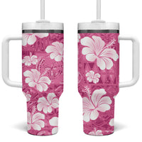 Pink Bula Fiji Masi Hibiscus Seamless Tumbler With Handle