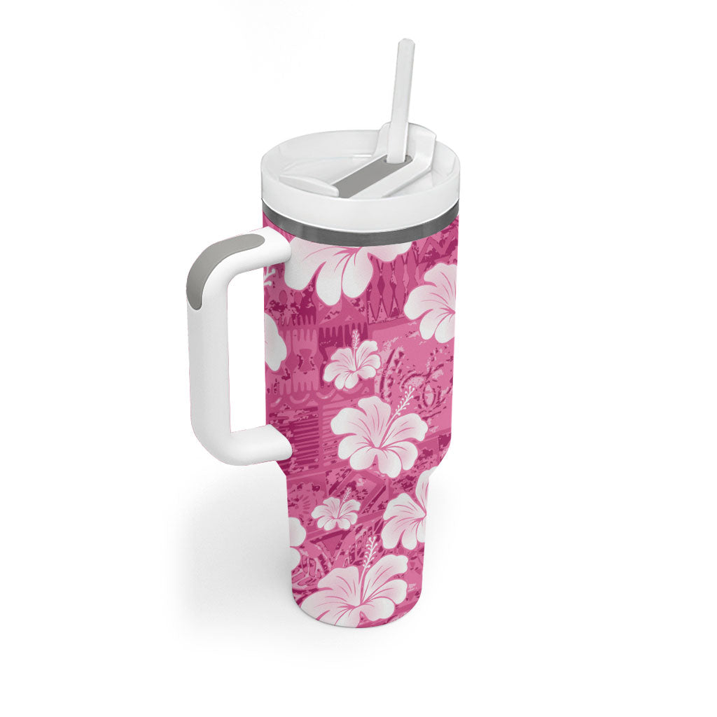 Pink Bula Fiji Masi Hibiscus Seamless Tumbler With Handle