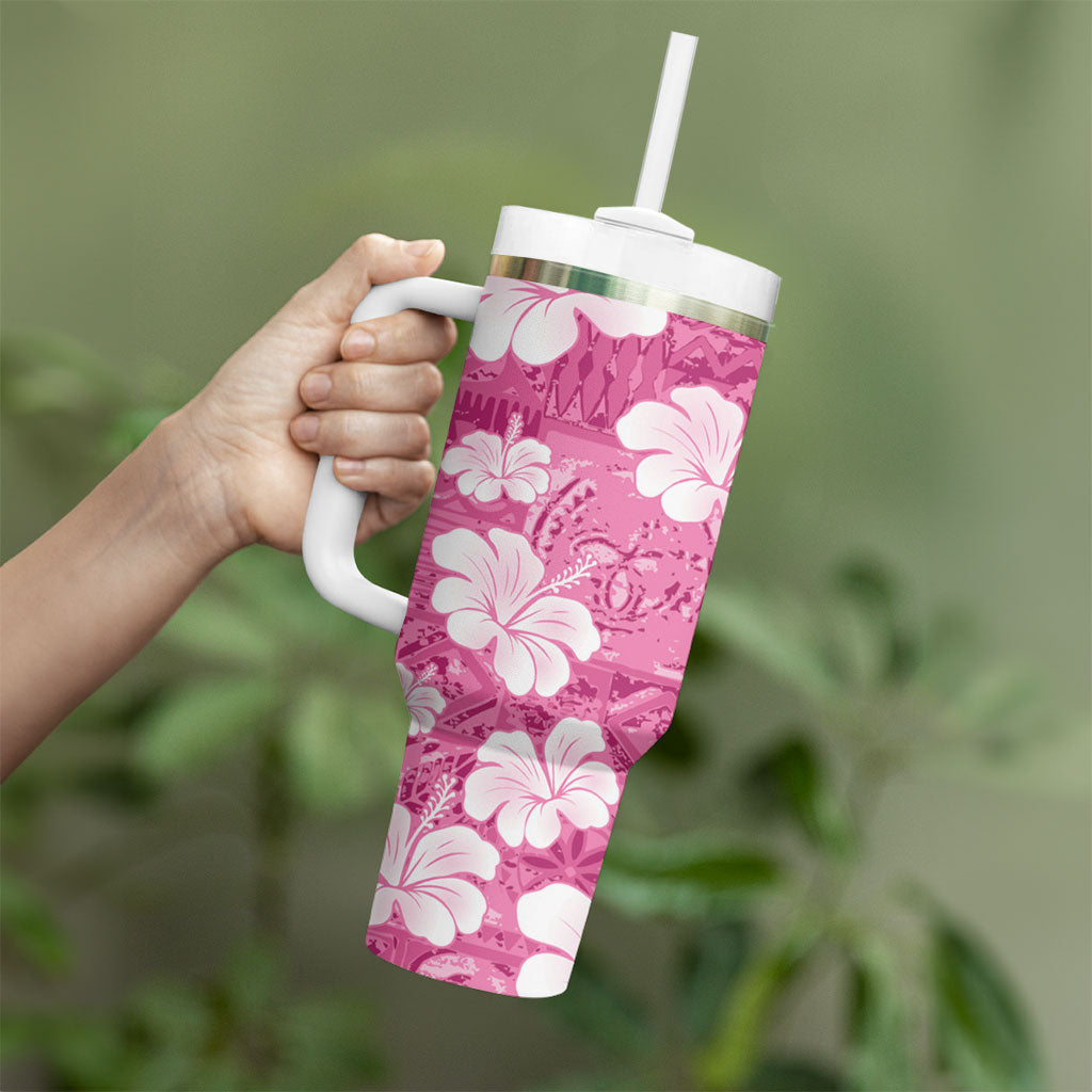 Pink Bula Fiji Masi Hibiscus Seamless Tumbler With Handle