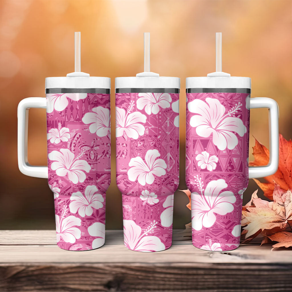 Pink Bula Fiji Masi Hibiscus Seamless Tumbler With Handle