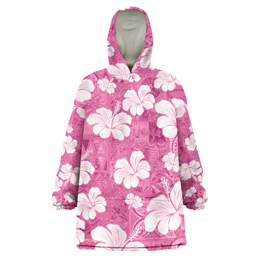 Pink Bula Fiji Masi Hibiscus Seamless Wearable Blanket Hoodie
