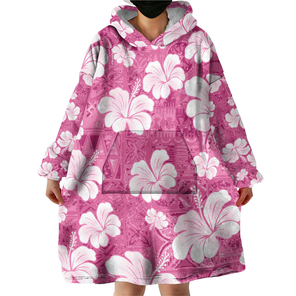 Pink Bula Fiji Masi Hibiscus Seamless Wearable Blanket Hoodie