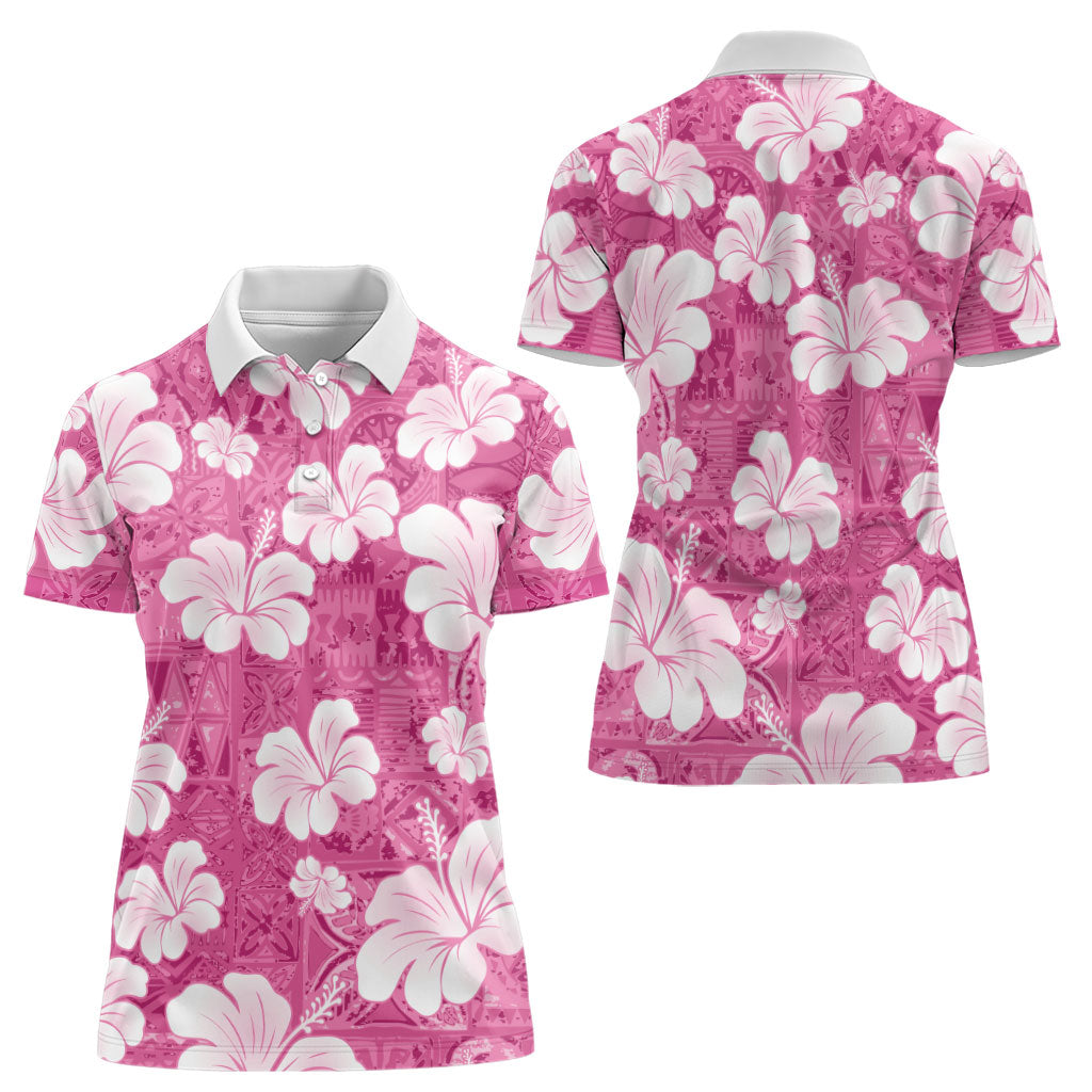 Pink Bula Fiji Masi Hibiscus Seamless Women Polo Shirt