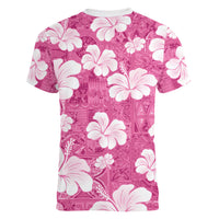 Pink Bula Fiji Masi Hibiscus Seamless Women V-Neck T-Shirt