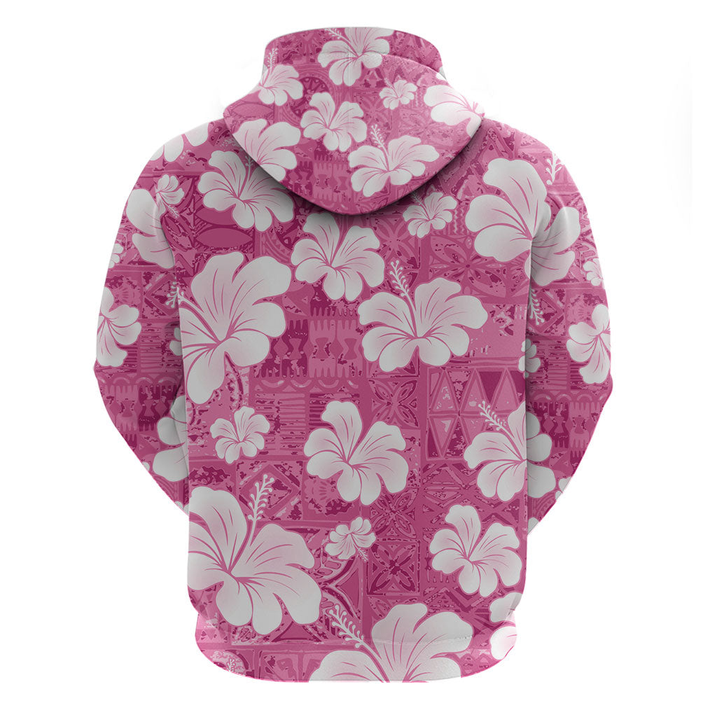 Pink Bula Fiji Masi Hibiscus Seamless Zip Hoodie