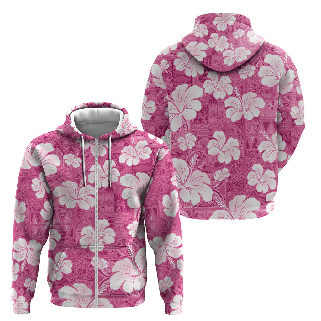 Pink Bula Fiji Masi Hibiscus Seamless Zip Hoodie