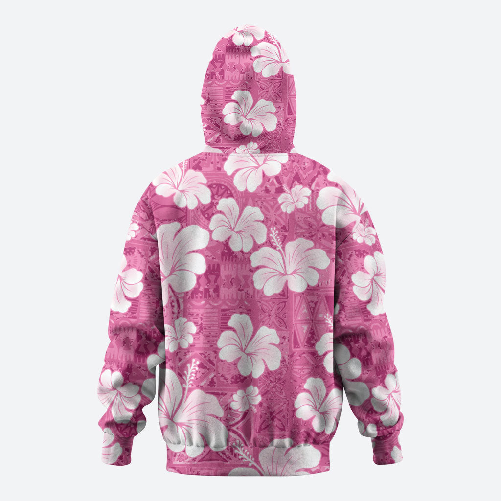Pink Bula Fiji Masi Hibiscus Seamless Zip Hoodie