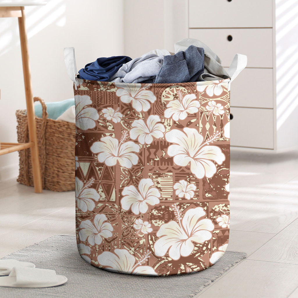 Brown Bula Fiji Masi Hibiscus Seamless Laundry Basket