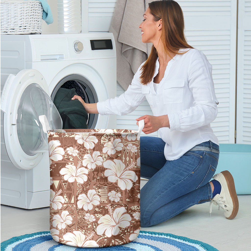 Brown Bula Fiji Masi Hibiscus Seamless Laundry Basket