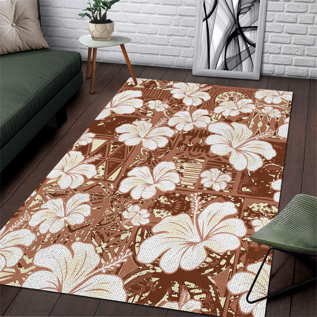 Brown Bula Fiji Masi Hibiscus Seamless Area Rug