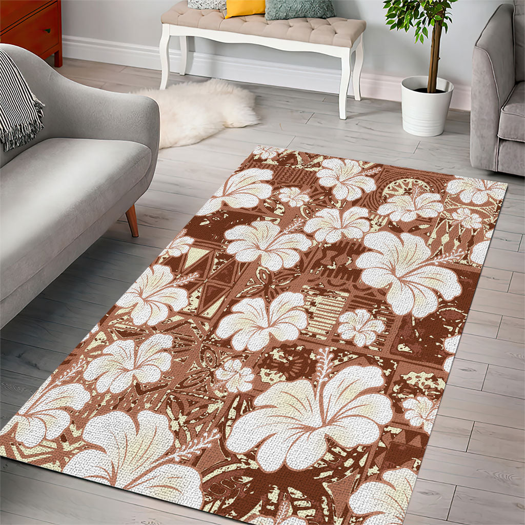 Brown Bula Fiji Masi Hibiscus Seamless Area Rug