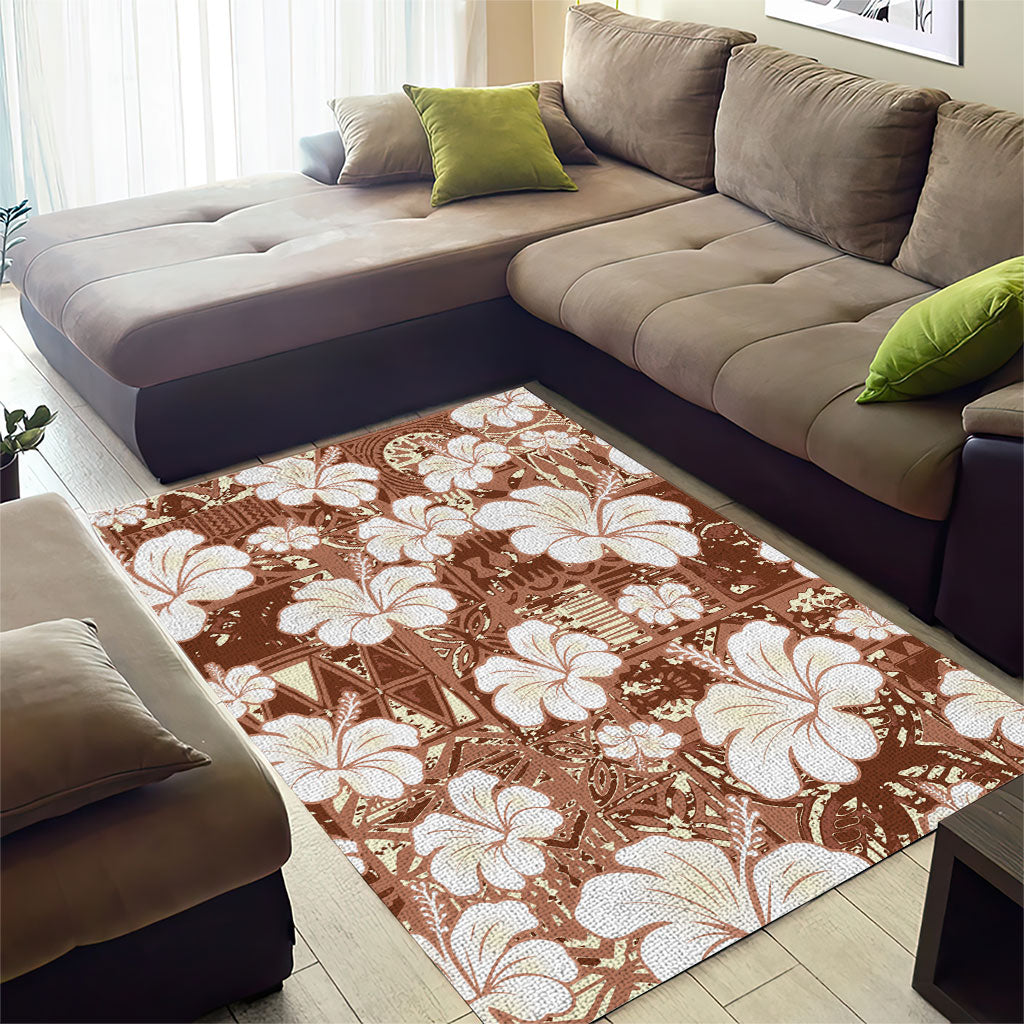 Brown Bula Fiji Masi Hibiscus Seamless Area Rug