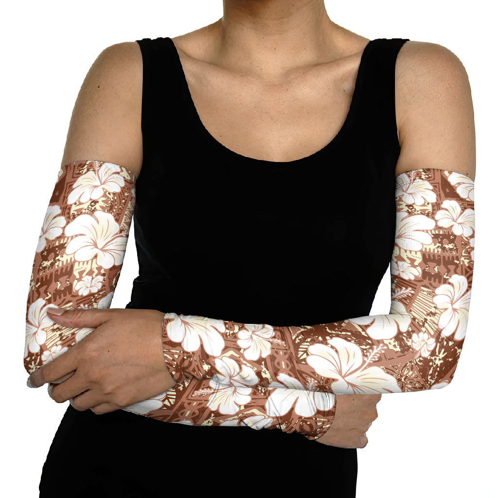 Brown Bula Fiji Masi Hibiscus Seamless Arm Sleeves