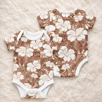 Brown Bula Fiji Masi Hibiscus Seamless Baby Onesie