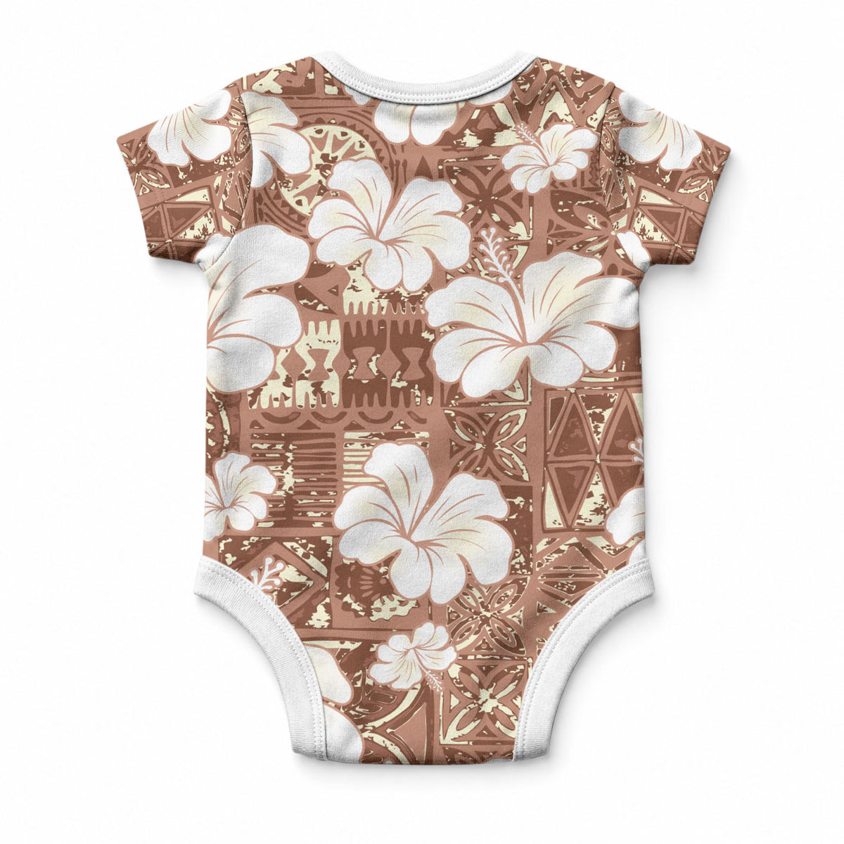 Brown Bula Fiji Masi Hibiscus Seamless Baby Onesie
