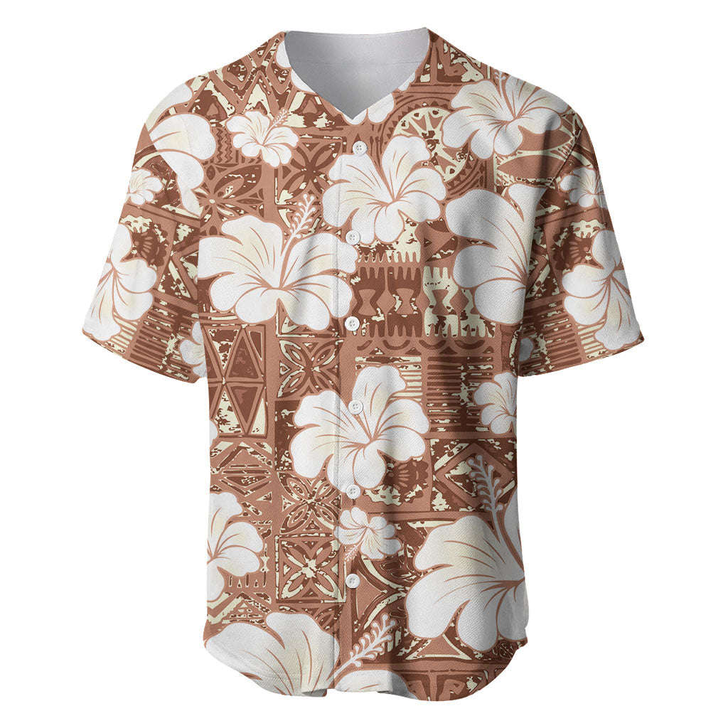 Brown Bula Fiji Masi Hibiscus Seamless Baseball Jersey