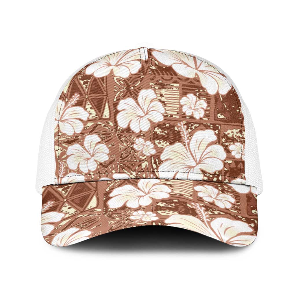Brown Bula Fiji Masi Hibiscus Seamless Baseball Net Cap
