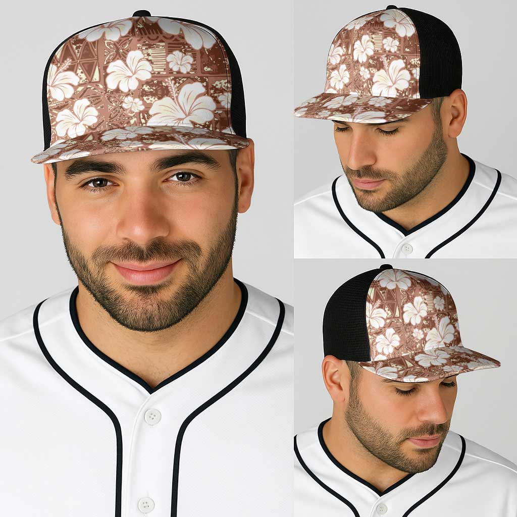 Brown Bula Fiji Masi Hibiscus Seamless Baseball Net Cap