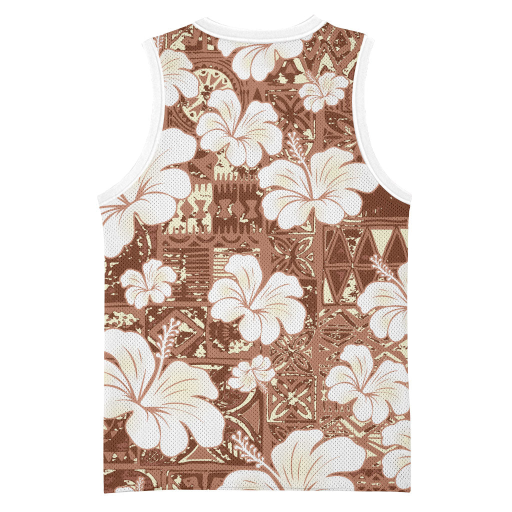 Brown Bula Fiji Masi Hibiscus Seamless Basketball Jersey