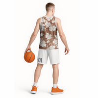 Brown Bula Fiji Masi Hibiscus Seamless Basketball Jersey