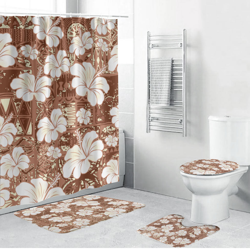 Brown Bula Fiji Masi Hibiscus Seamless Bathroom Set