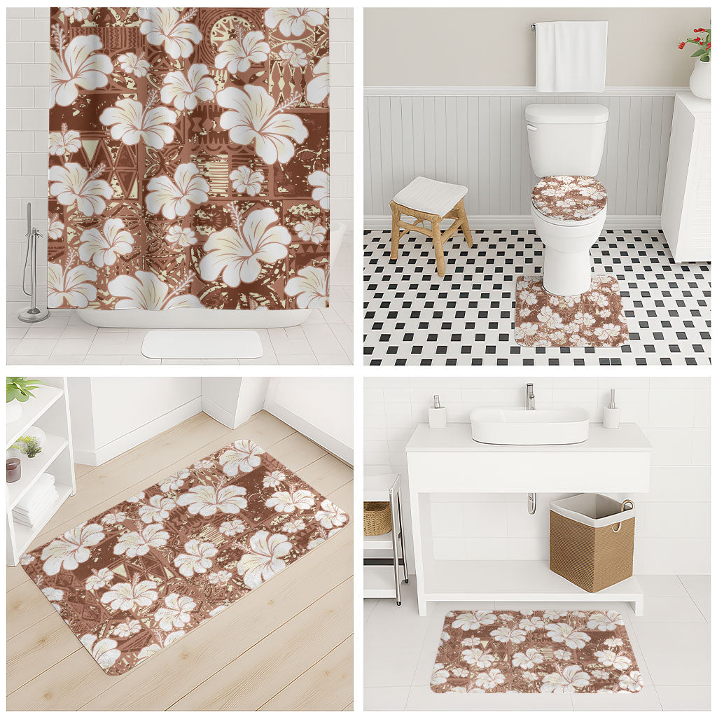 Brown Bula Fiji Masi Hibiscus Seamless Bathroom Set