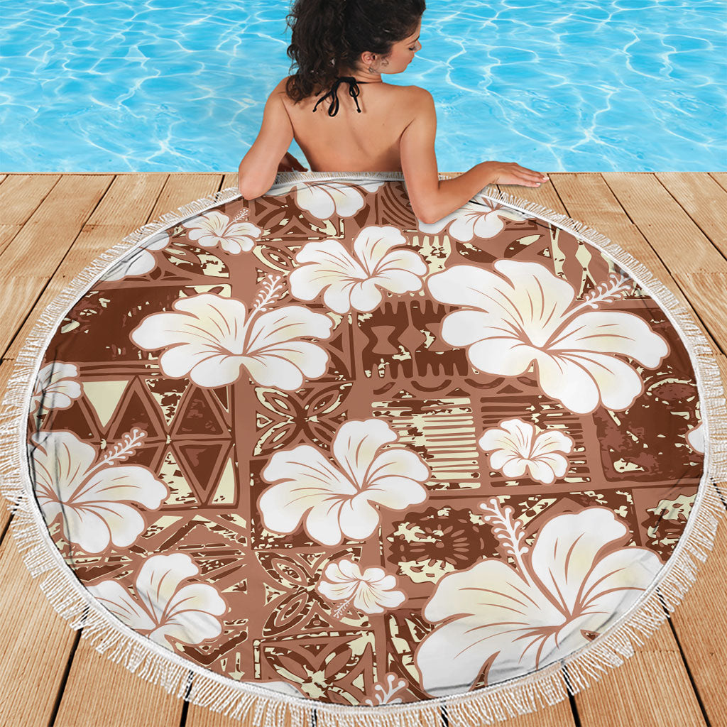 Brown Bula Fiji Masi Hibiscus Seamless Beach Blanket