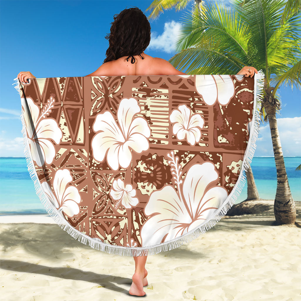 Brown Bula Fiji Masi Hibiscus Seamless Beach Blanket
