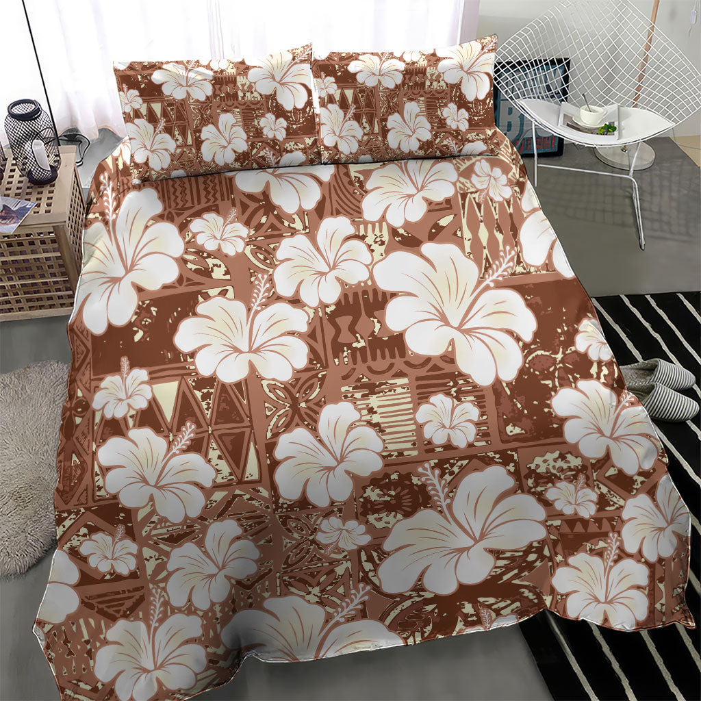 Brown Bula Fiji Masi Hibiscus Seamless Bedding Set
