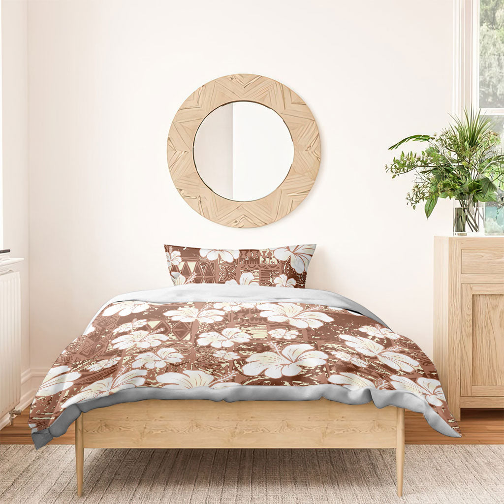 Brown Bula Fiji Masi Hibiscus Seamless Bedding Set