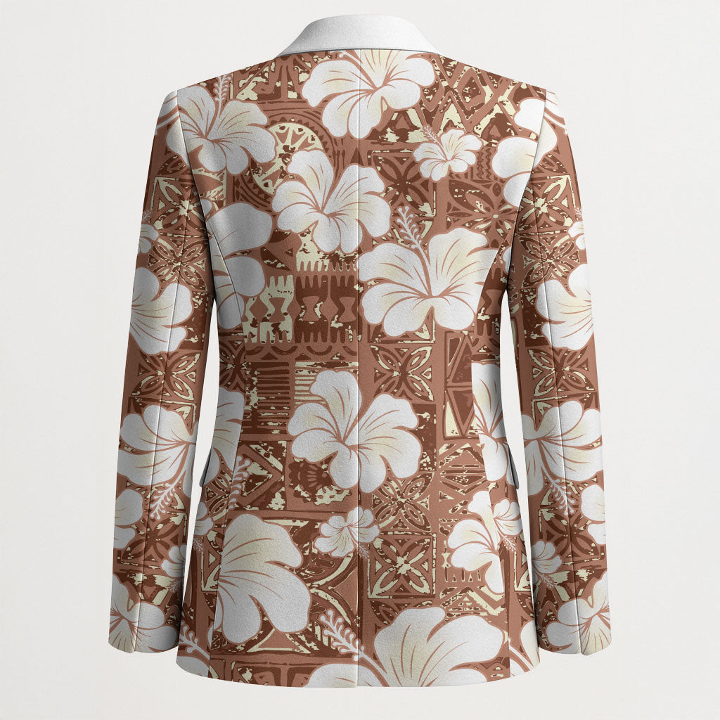 Brown Bula Fiji Masi Hibiscus Seamless Blazer