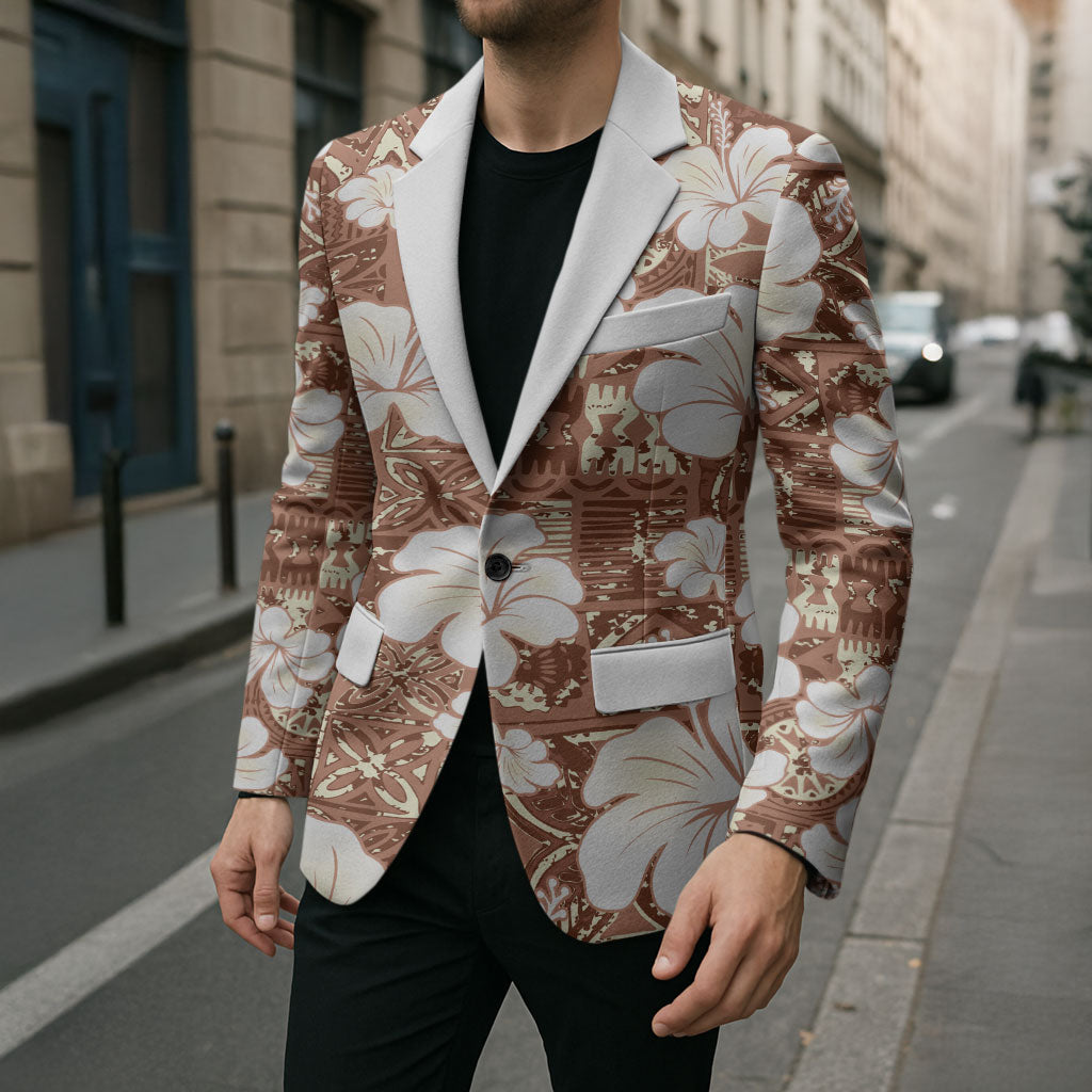 Brown Bula Fiji Masi Hibiscus Seamless Blazer