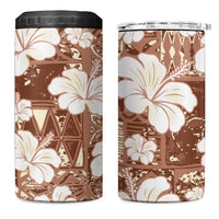 Brown Bula Fiji Masi Hibiscus Seamless 4 in 1 Can Cooler Tumbler