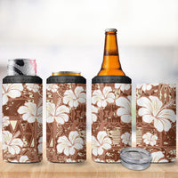 Brown Bula Fiji Masi Hibiscus Seamless 4 in 1 Can Cooler Tumbler