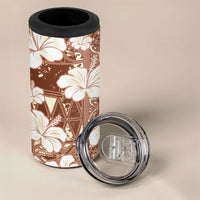 Brown Bula Fiji Masi Hibiscus Seamless 4 in 1 Can Cooler Tumbler