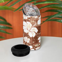 Brown Bula Fiji Masi Hibiscus Seamless 4 in 1 Can Cooler Tumbler