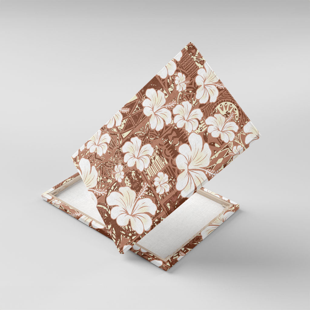 Brown Bula Fiji Masi Hibiscus Seamless Canvas Wall Art