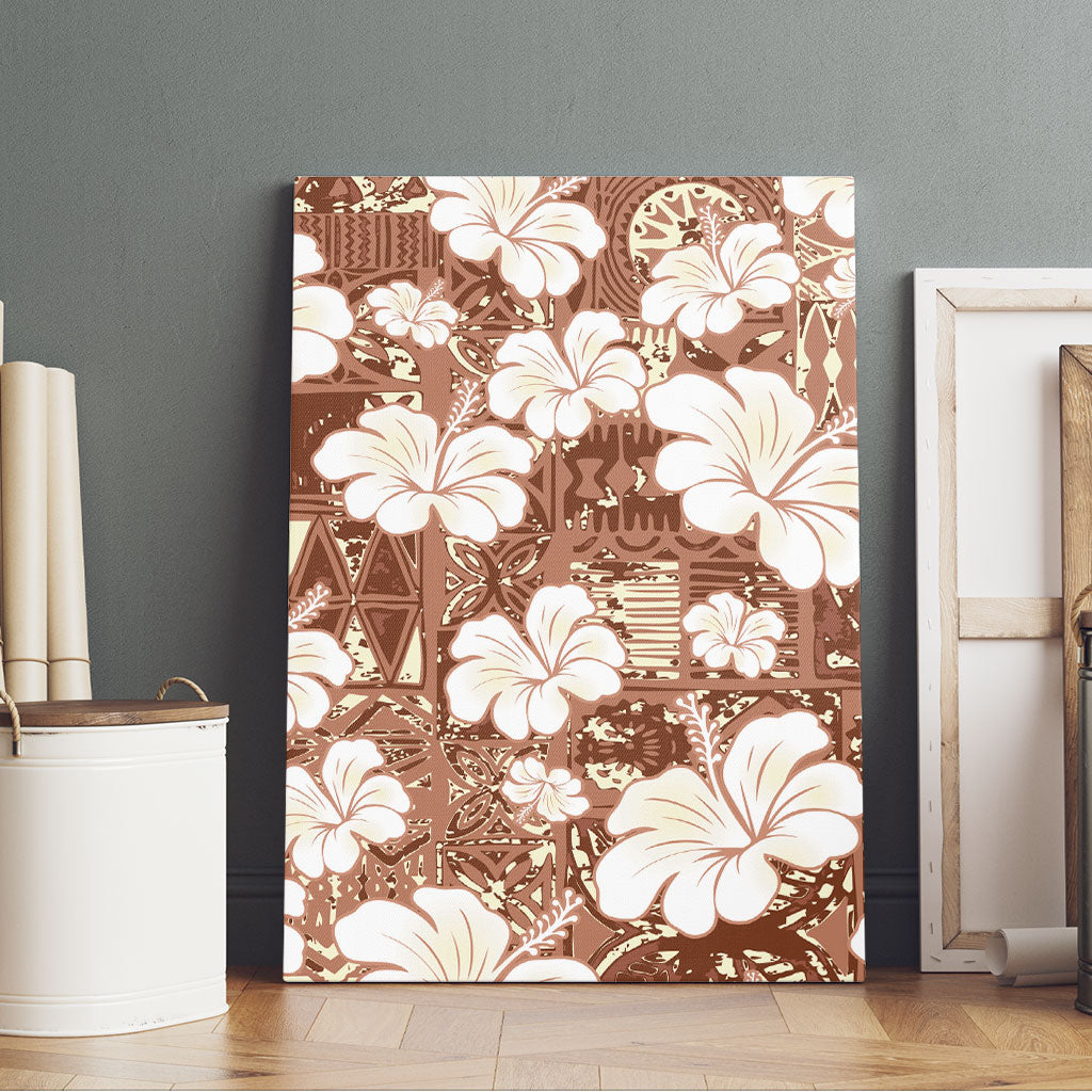 Brown Bula Fiji Masi Hibiscus Seamless Canvas Wall Art