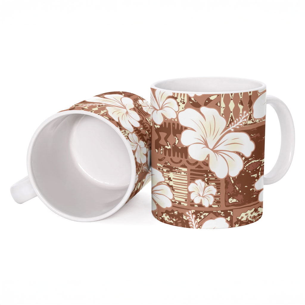 Brown Bula Fiji Masi Hibiscus Seamless Ceramic Mug