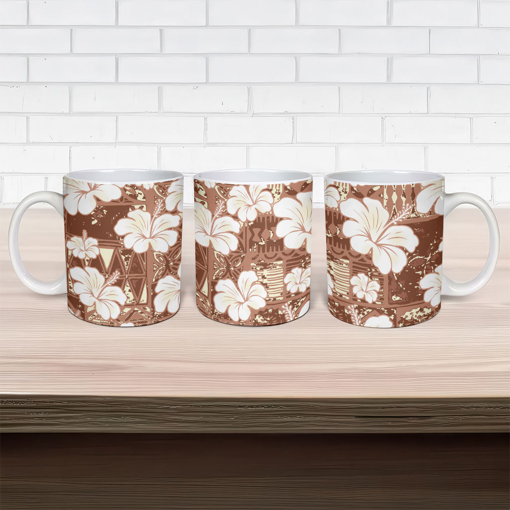 Brown Bula Fiji Masi Hibiscus Seamless Ceramic Mug