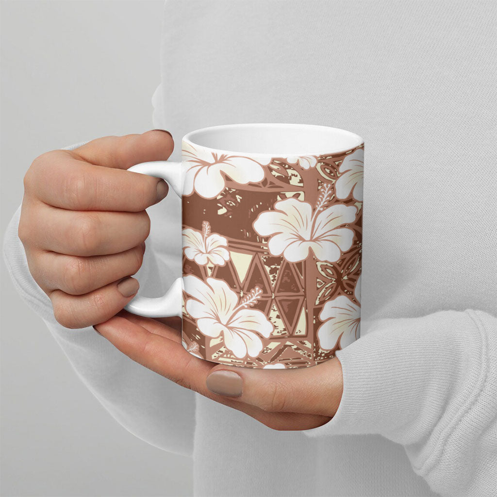 Brown Bula Fiji Masi Hibiscus Seamless Ceramic Mug