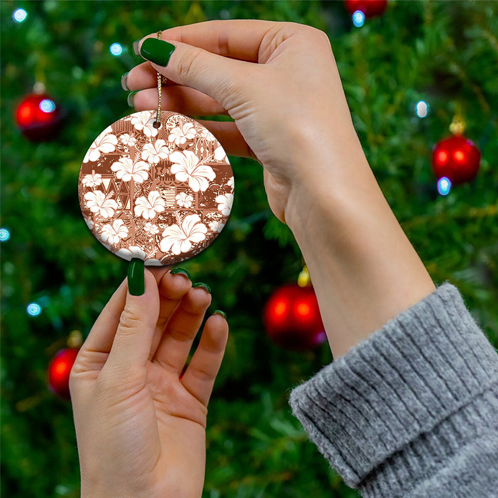 Brown Bula Fiji Masi Hibiscus Seamless Ceramic Ornament