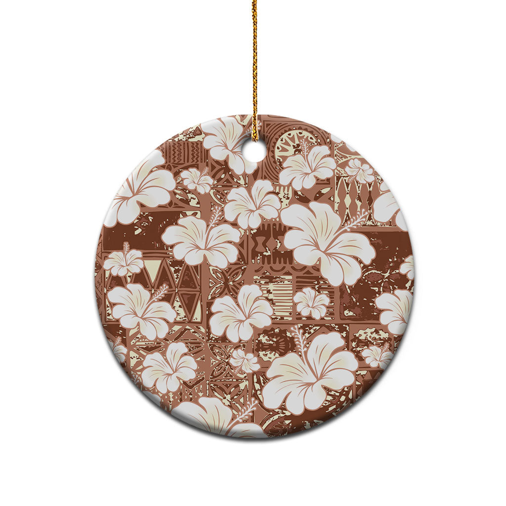 Brown Bula Fiji Masi Hibiscus Seamless Ceramic Ornament