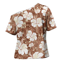 Brown Bula Fiji Masi Hibiscus Seamless Cross Shoulder Shirt